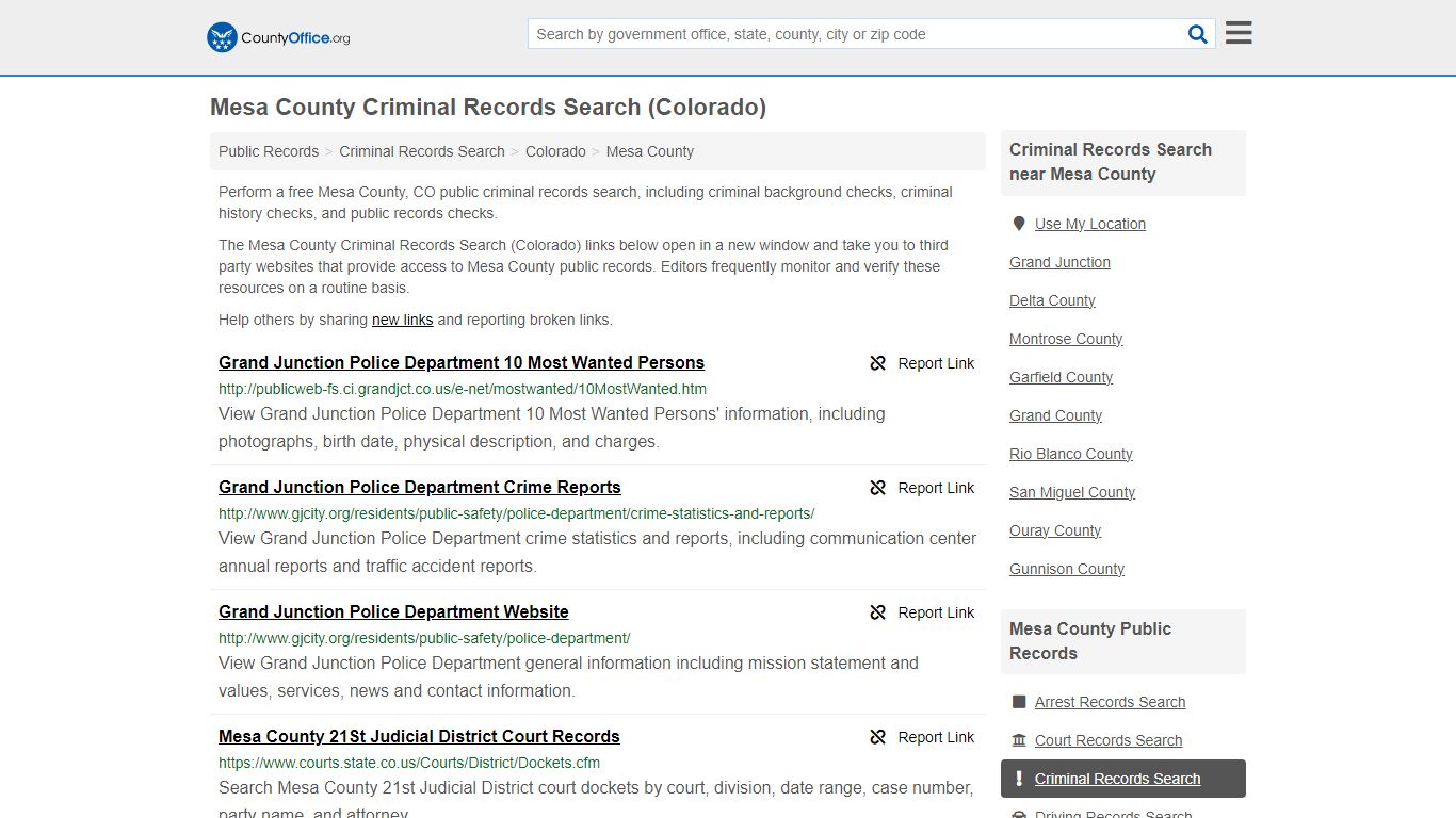 Mesa County Criminal Records Search (Colorado) - County Office